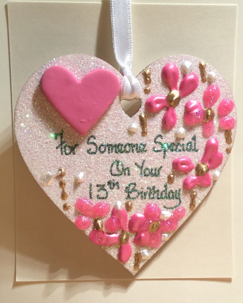 13th Birthday Wooden Sparkly Heart Gift on a Greetings Card - Etsy UK