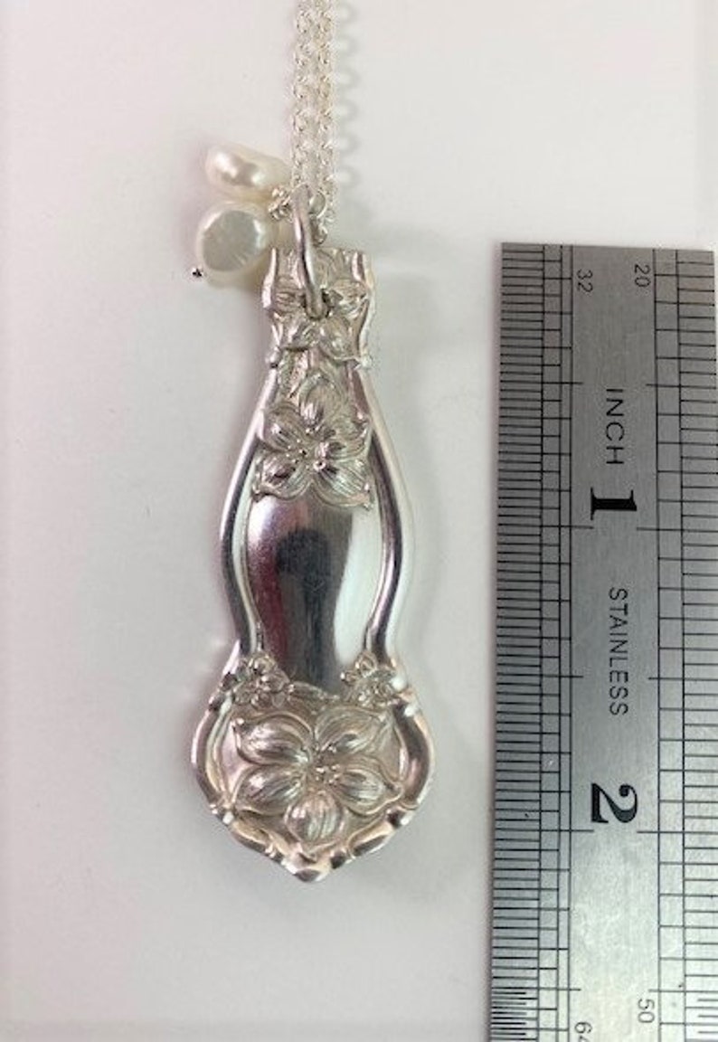 Vintage Silverplate Spoon Pendant with Freshwater Pearls and Silverplate Chain....Orange Blossom by Wm Rogers 1910...no 7534