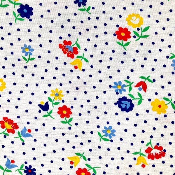 Vintage Floral / Polka Dot Fabric in Primary Colors
