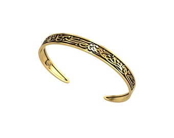 Gold Arabic Calligraphy Cuff Bangles, Arabian Engraved Jewelry Bracelet, Unique Gold Bracelet for Women by Palestinian Poet Mahmoud Darweesh