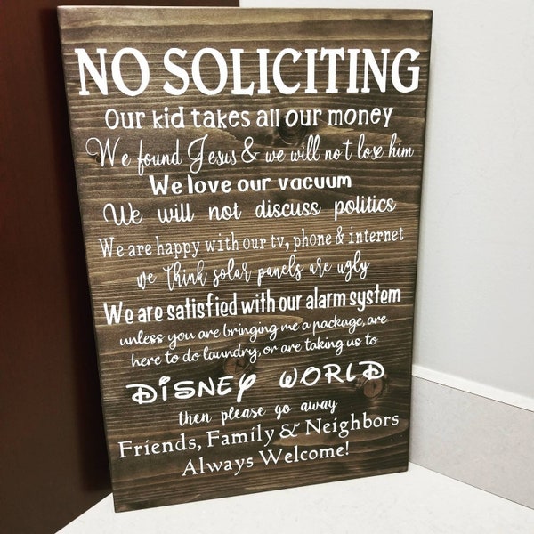 No Soliciting wooden sign