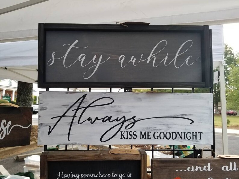 Stay Awhile wooden framed sign
