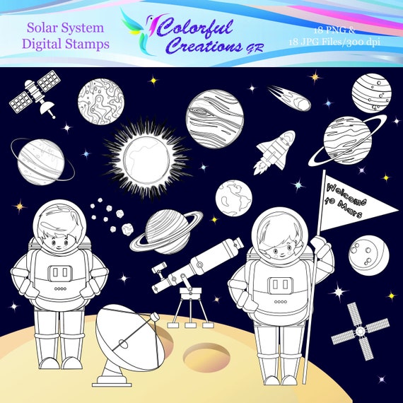 Solar System Digital Stamps, Kids Digital Stamps, Astronauts Stamps, Space  Digital Images, Planets, Personal & Commercial Use 