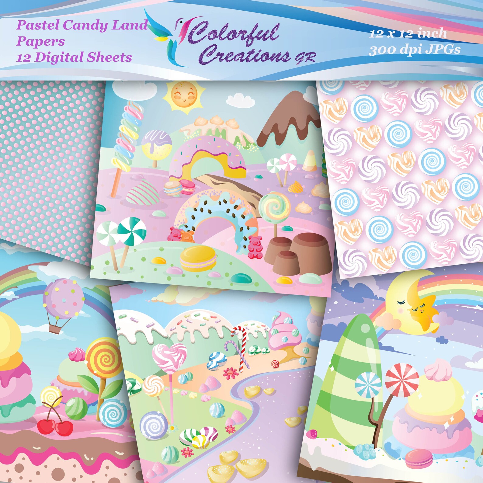 Pastel Candy Land Digital Papers Candyscrapbook Lollipops Etsy Canada
