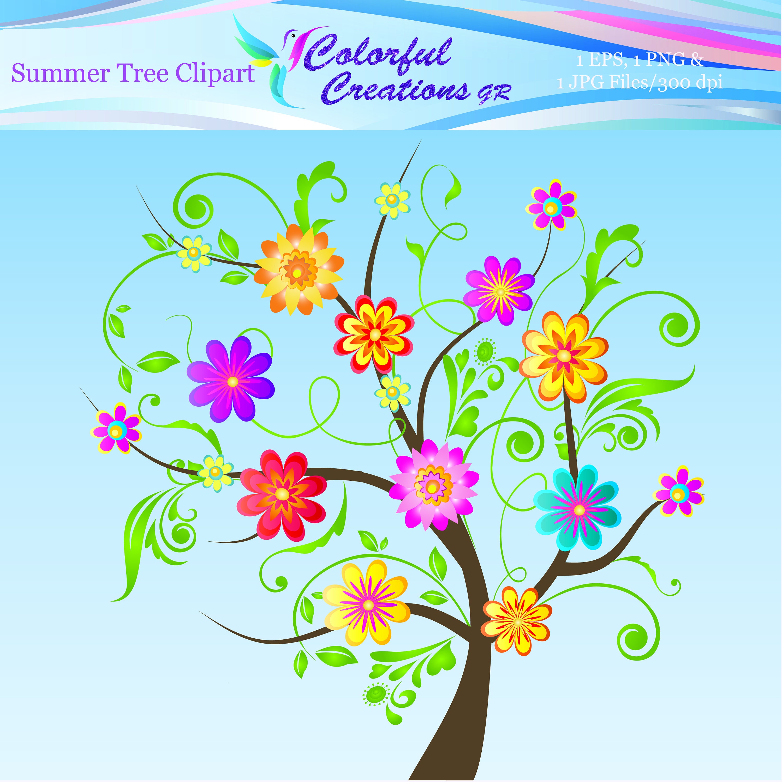 Summer Tree Clipart Tree Clipart Digital Flower Clipart Etsy UK