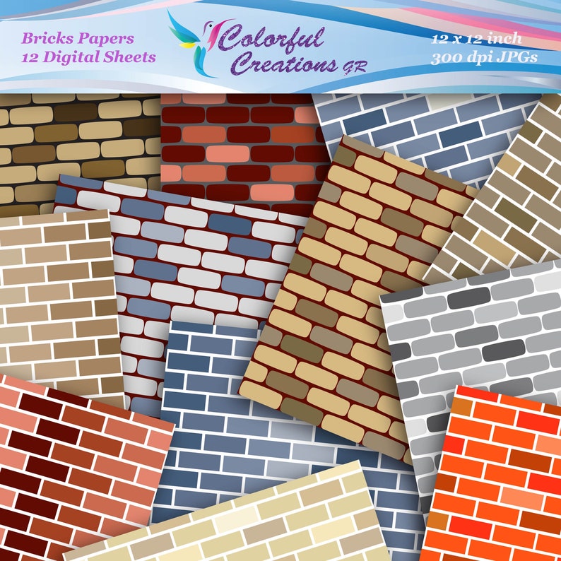 Bricks Set Digital Paper Brick Pattern Scrapbook Paper Etsy