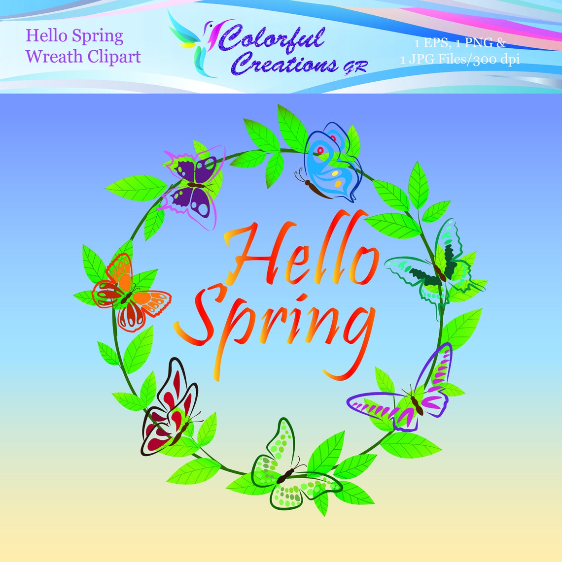 Spring Wreath Digital Clipart, Butterfly Clipart, Spring, Butterfly Wreath Clipart