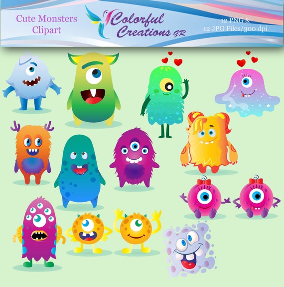 Cute Monster Digital Clipart Imágenes de monstruos para - Etsy México