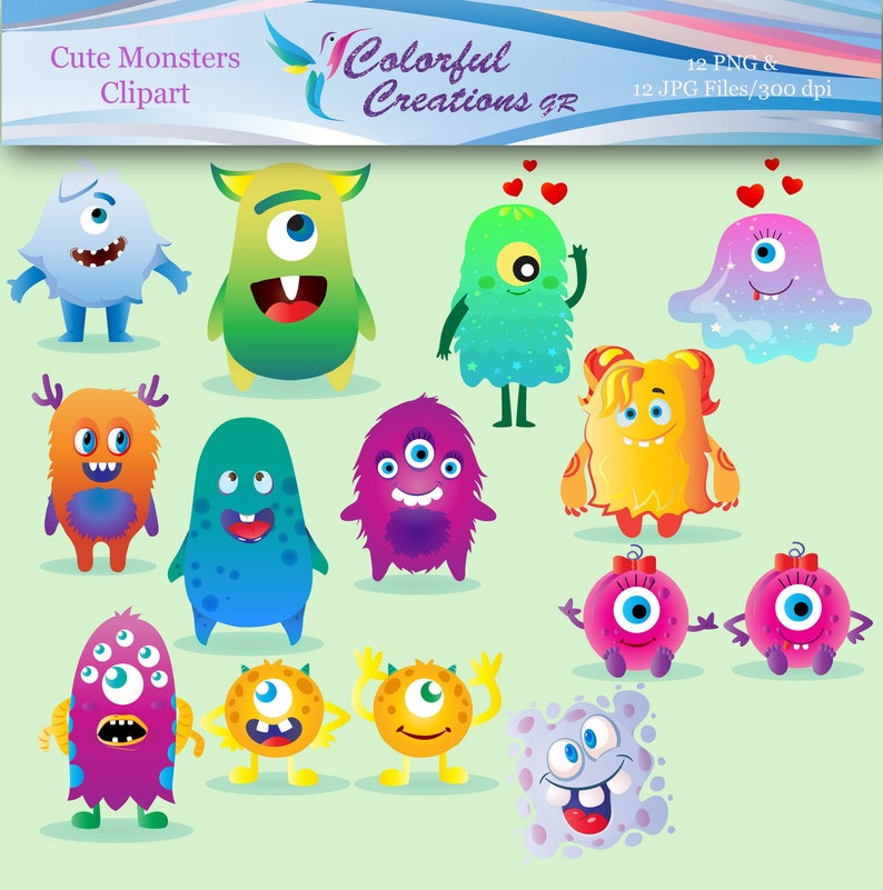 Süße Monster Digitale Clipart Monster Bilder für Kinder - Etsy.de