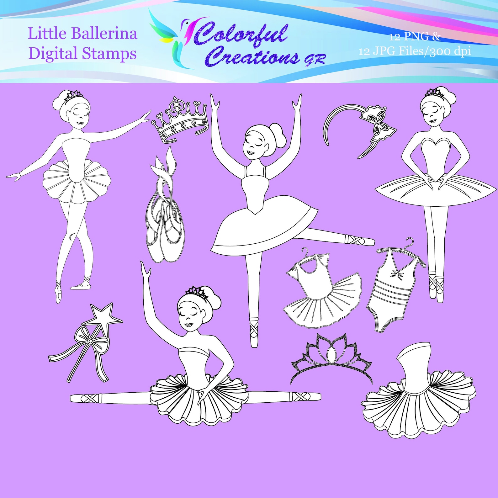 20 % off sale digital stamps, ballerina digital stamps, little ballerina stamps, ballet digital stamps, ballet, personal & comme