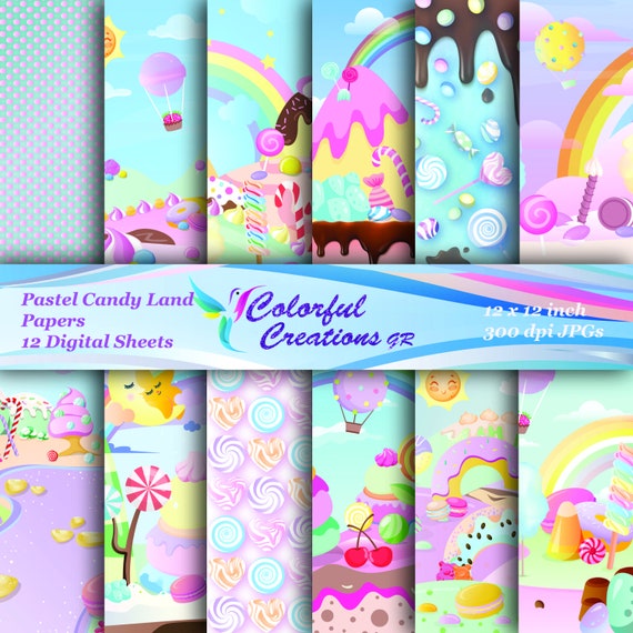 Pastel Candy Land Digital Papers Candyscrapbook Lollipops Etsy Canada