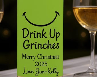 Funny Christmas Wine Label | Holiday Party Gift | Drink Up Wine Sticker | Custom Wine Bottle Label | Merry Christmas 2025|