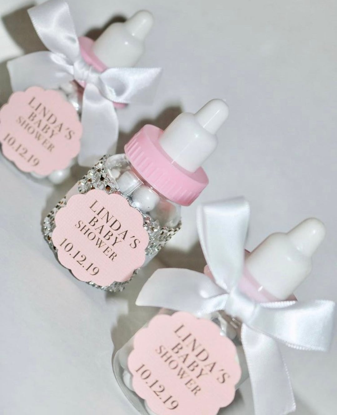 Pink Baby Bottle Shower Favors Poly Resin Mini Baby Bottle Baby