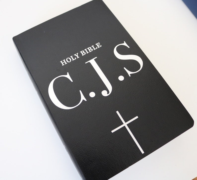 Personlig Bibel | Anpassad KJV, NKJV, NIV | Kristen gåva, bröllop, dop, konfirmation, minnessak | Anpassad Bibel | Bibeln | Engelsk Bibel Black Bible w/Silver