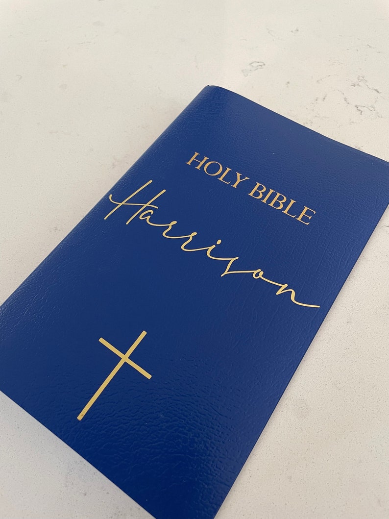 Personalized Bible Custom KJV/NKJV/NIV Gift Holy Bible Faux Leather King James VersionBaptismsWeddingsChristeningsBirthdayGifts Blue w/Gold writing