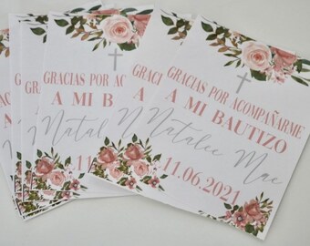 Personalized Baptism Wine Labels - Floral Gracias Design