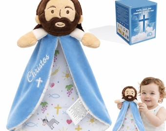 Personalized Jesus Lovey Blanket | Custom Baby Security Blanket | Baptism Gift | Christian Baby Gift | Baby Shower Gift