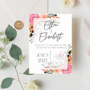 Helle Blumenhochzeitseinladungs-Vorlage | Anpassbare Einladung, Details & Antwort
