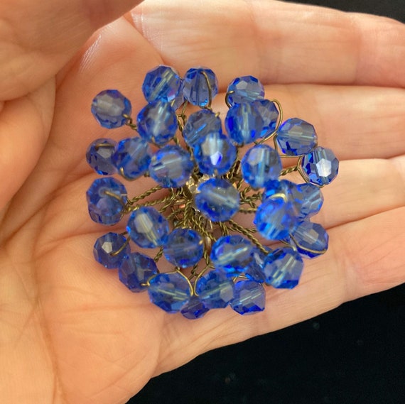 wirework blue crystal bead clip earrings vintage - image 4