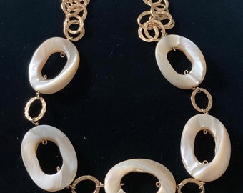 Mother of pearl oval linked necklace gold filled