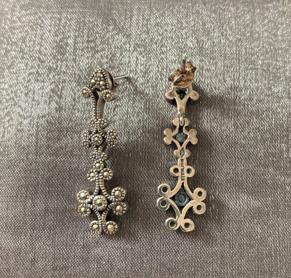 Marcasite sterling silver dangle stud earrings fi… - image 2