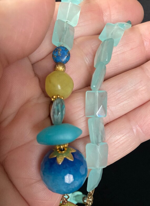 mixed stone necklace blue and yellow green beads … - image 8
