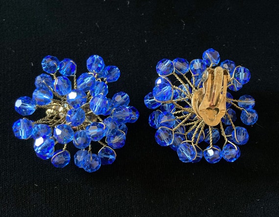 wirework blue crystal bead clip earrings vintage - image 2