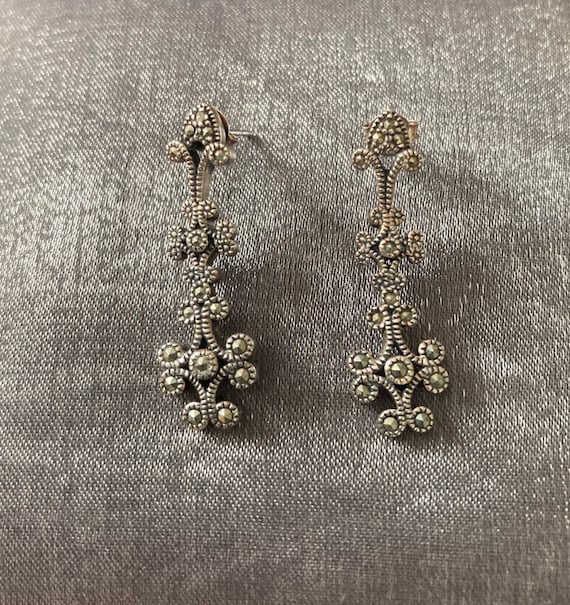 Marcasite sterling silver dangle stud earrings fi… - image 1