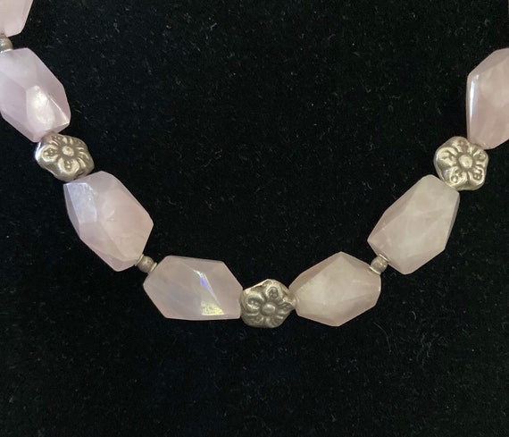 Rose Quartz Nugget Necklace Sterling Silver Beads and Closure
