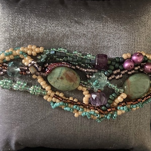 Boho woven beaded bracelet multi color beads crystals stones and pearls