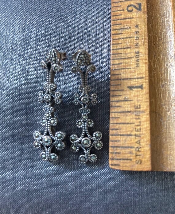 Marcasite sterling silver dangle stud earrings fi… - image 4