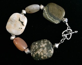 stone multicolored bracelet sterling silver Southwestern handcrafted
