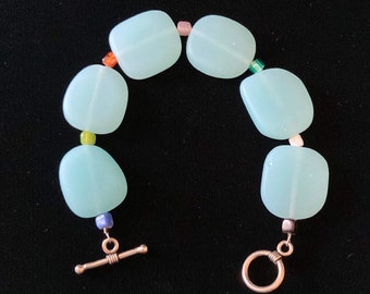 sea glass bracelet faux square beads sterling silver toggle