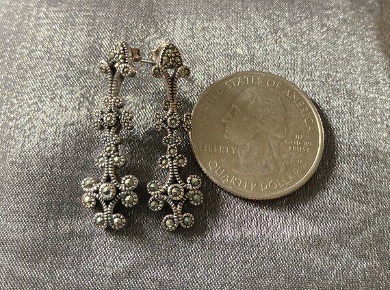 Marcasite sterling silver dangle stud earrings fi… - image 3