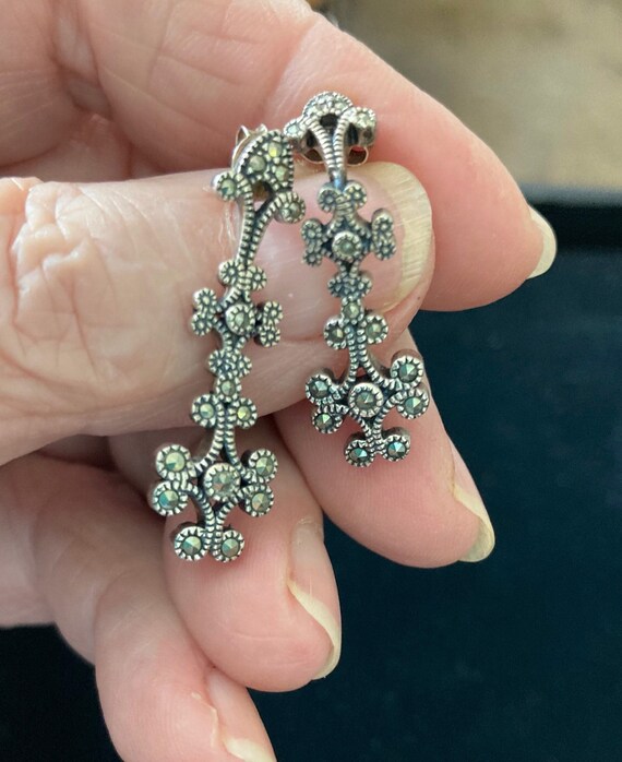Marcasite sterling silver dangle stud earrings fi… - image 5