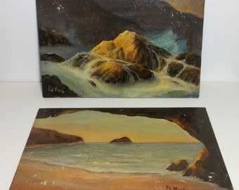Piastrelle con paesaggio italiano, mattonelle in ceramica, maiolica ligure dipinte a mano, raffigurante scogli e spiagge di Spotorno