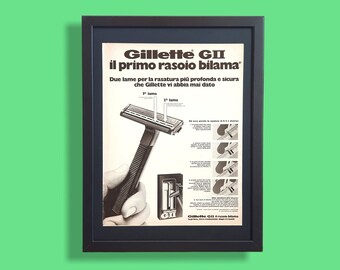 Cartel publicitario original vintage - hoja de afeitar Gillette GII doble hoja - Año 1974
