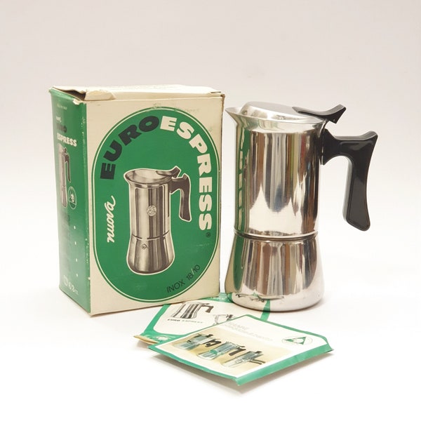 Vintage Italian Euroespress coffee maker from the 70s NANNI P&B in 18/10 stainless steel - Moka for espresso coffee capacity 6 / 3 cups