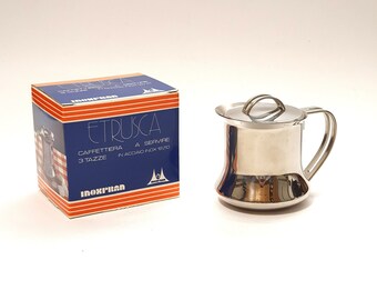 Vintage Italian 70s serving coffee maker Inoxpran &quot;Etrusca&quot; model in 18/10 stainless steel / Moka espresso coffee 3 cups