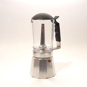 Vintage italienische Kaffeemaschine „Geyser“ AR-CAS / Moka aus Glas und Aluminium für Espresso, 6 Tassen