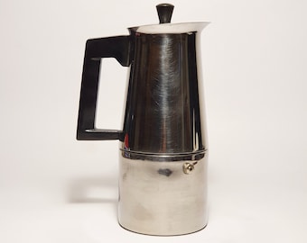 Vintage Italian Alfa Tracanzan coffee maker from the 70s in 18/10 stainless steel - Moka espresso coffee 6 cups