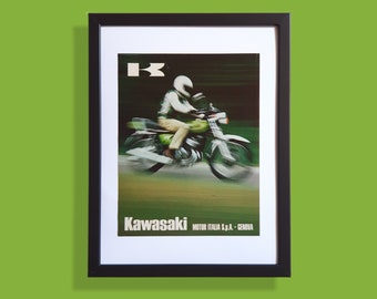 Original advertising vintage motorcycle poster - "Kawasaki" - Year 1973