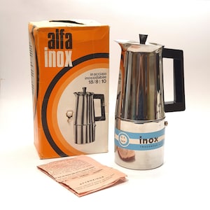 Vintage Italian Alfa Tracanzan coffee maker from the 70s in 18/10 stainless steel - Moka espresso coffee 12 - 9 cups
