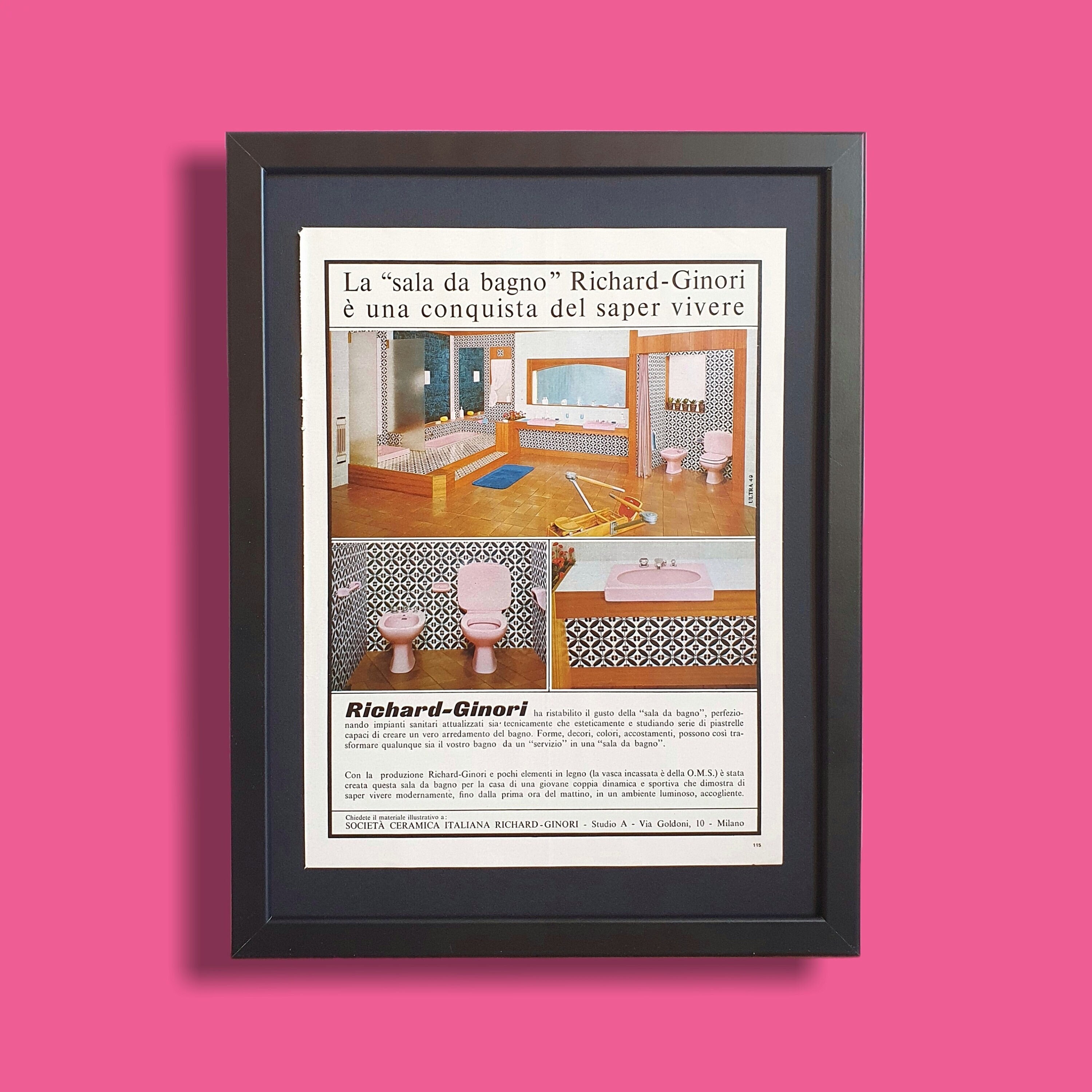 Original Italian vintage advertising poster for Richard-Ginori Italian ceramic bathroom design - Year 1974