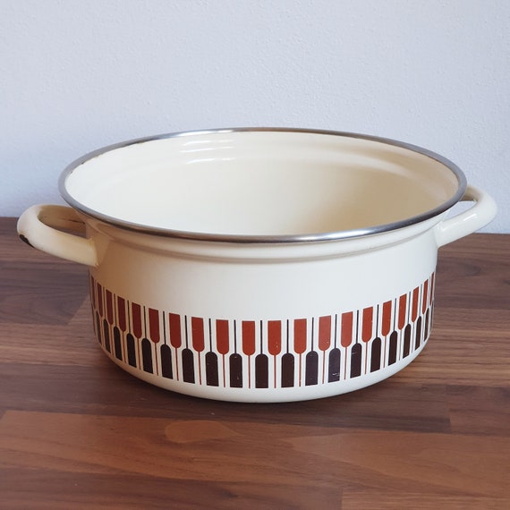 Set Pentole Smaltate 3 Pezzi Con Coperchio – Fiorate Vintage, Doppio Manico, Per Brodo E Stufato, Resistenti Al Calore