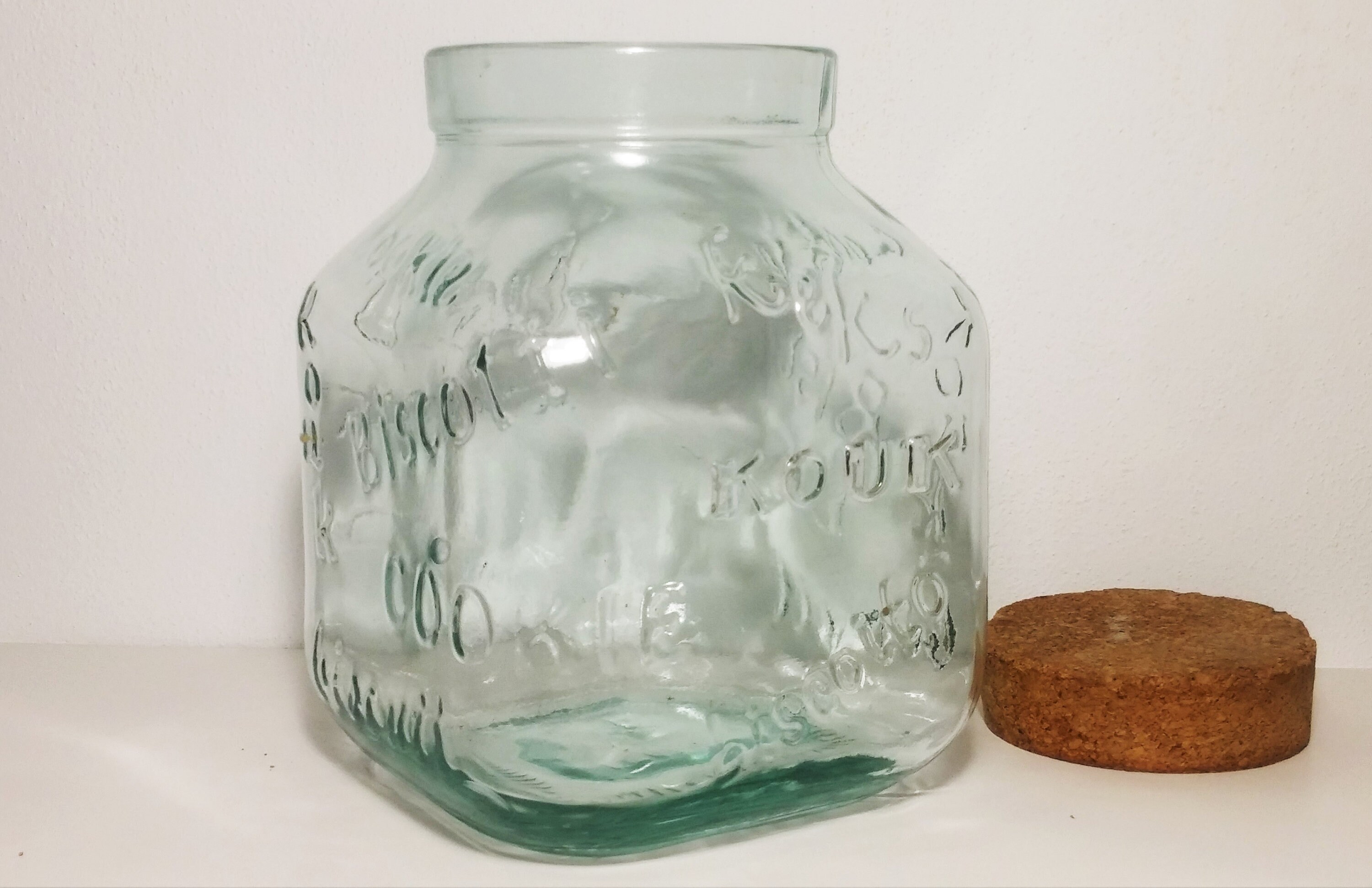 Square Italian Glass Jar / Cookie Jar With Multilingual Writing Etsy