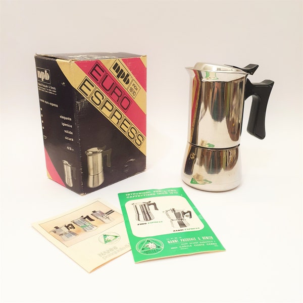Vintage Italian Euroespress coffee maker from the 70s NANNI P&B in 18/10 stainless steel - espresso machine for 6/3 cups