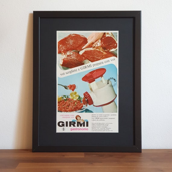 Original advertising poster vintage kitchen appliances meat mincer,  blender, coffee grinder, GIRMI gastronomo Year 1966