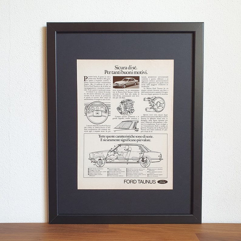 Cartel publicitario italiano original coches antiguos Ford Taunus - Año 1976 imagen 2