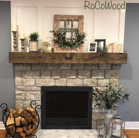 Rustic Wood Fireplace Mantel Shelf Distressed Farmhouse Handmade